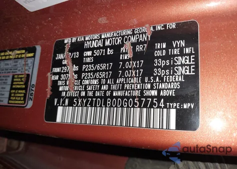 2013 Hyundai Santa Fe Sport from USA, damaged, VIN 5XYZTDLB0DG057754